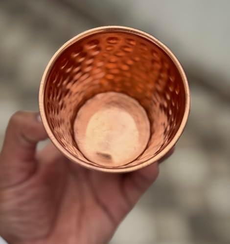 Set of 2 Hammered Pure Copper Cups For Drinking Water Glasses Tumblers Copper Glass for Ayurveda Health Benefits, UNCOATED and LACQUER Free