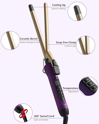 1/2 Inch Small Curling Iron Wand for Short & Long Hair, Half Inch Curling Iron Ceramic Small Barrel Curling Iron Tiny Curling Wand with Adjustable Temperature, Include Heat Resistant Glove