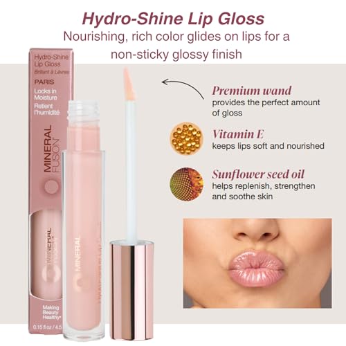Mineral Fusion Lip Gloss + Mascara Makeup Kit, Natural Beauty Eye & Lip Duo, So Classy Voluminous Mascara in Jet Black & Shiny, Nourishing Pale Pink Lip Gloss, 2 Piece Make Up Gift Set for Women