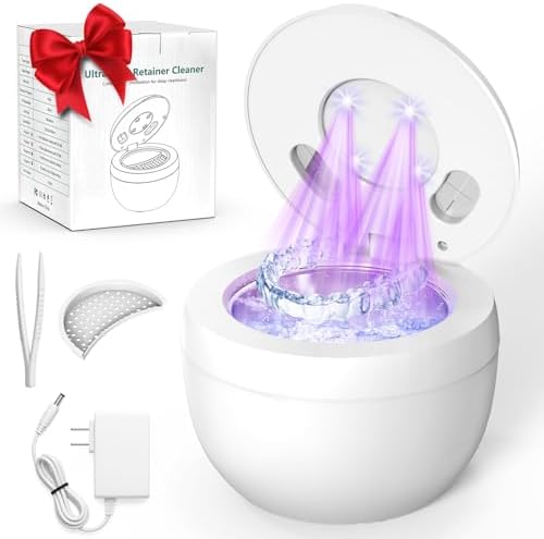 Ultrasonic Retainer Cleaner Machine - 45kHz Denture Cleaner UV Light 4 Modes with Digital Timer 200ML Portable Dental Cleaning Pod for Mouth Guards, Braces, Toothbrush Heads