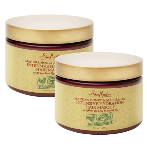 SheaMoisture Hair Mask Moisturizer, Manuka Honey & Mafura Oil, Intensive Hydration Hair Masque, Curly Hair Products, Coconut Oil, Organic Shea Butter, African Rock Fig & Baobab Oil (2 Pack-12 Oz Ea)