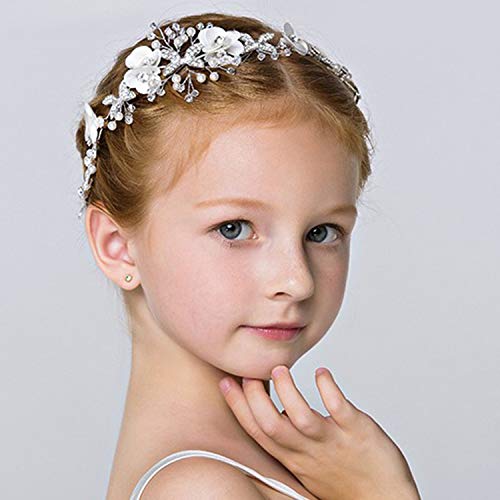 WILLBOND 4 Pcs Flower Girl Headband Flower Girl Hair Accessory Silver Wedding Headpiece Princess Crystal Pearl Headband for Wedding Birthday First Communion Party Photography