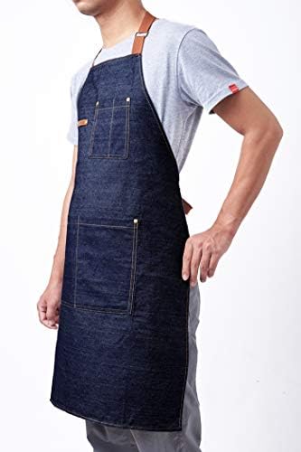 KPD Denim Apron With Pockets - Adjustable Blue for Kitchen, BBQ, and Garden - Work Apron for Men and Women