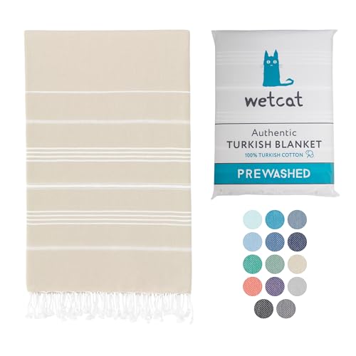 WETCAT Turkish Beach Towel Oversized 38x71 100% Cotton Sand Free Quick Dry Extra Large Light Travel Towel for Adults Beach Accessories Gifts - Light Blue
