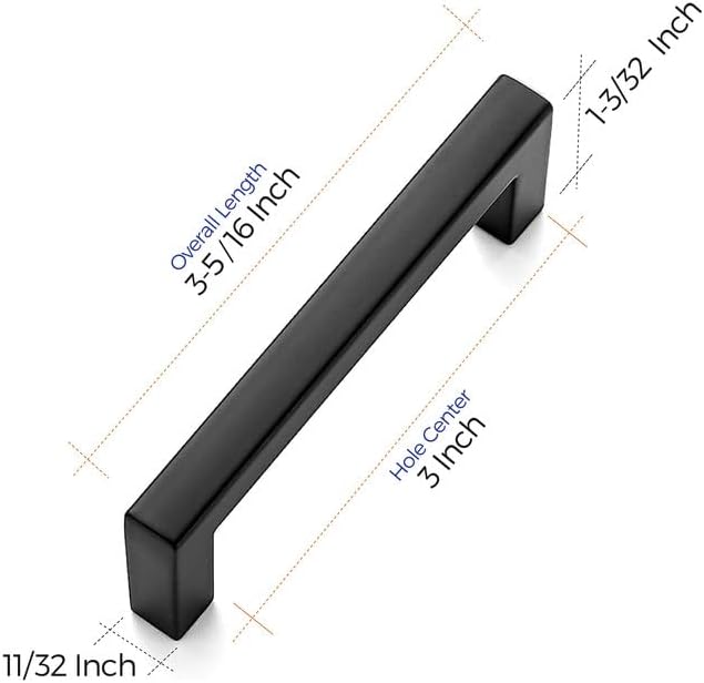 Ravinte 25 Pack Solid 3 Inch Center to Center Slim Square Bar Drawer Handles - Cabinet Hardware in Matte Black - Kitchen Handles and Pulls