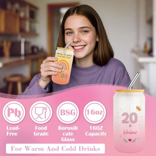 20th Birthday Gifts for Girls Women, Trendy 20 Year Old Girl Gift Ideas for Female Daughter Sister Niece, Cool Happy 2005 Decorations Presents Basket Glass Cup Sock