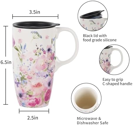 Topadorn Coffee Ceramic Mug-Porcelain Cup,Latte Tea Mug With Lid-17oz,Novelty Coffee Mugs for Men Women Office & Home