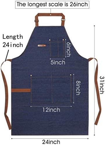 KPD Denim Apron With Pockets - Adjustable Blue for Kitchen, BBQ, and Garden - Work Apron for Men and Women