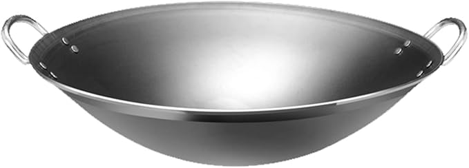 Large Iron Wok, Commercial Large Iron Wok Pan, Double Ear Wok, Not Easy to Rust,45x45x15cm