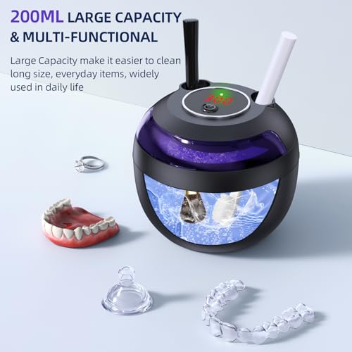 Ultrasonic Retainer Cleaner, Retainer Cleaner Machine for Dentures, Mouth Guards, Braces, Toothbrush Heads, Jewelry with 200ML Capacity, 45kHz Retainer Cleaning, 4 Modes for All Dental Appliances