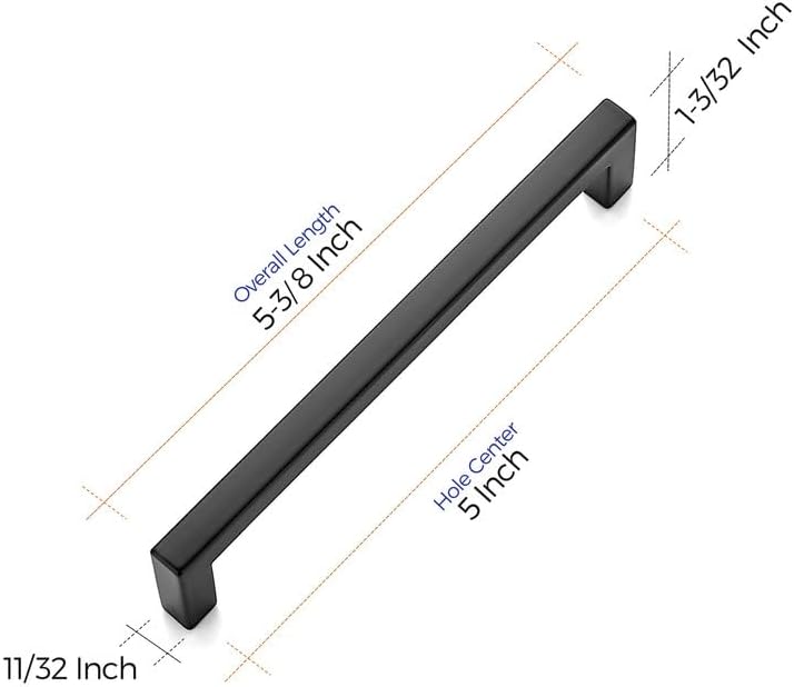 Ravinte 25 Pack 5 Inch Hole Center Solid Slim Square Pulls Matte Black Kitchen Cabinet Handles Square Bar Drawer Handles Flat Black Drawer Pulls for Cupboard Dresser and Cabinets