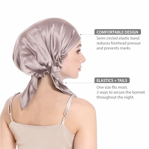 100% Silk Bonnet for Sleeping, Large Silk Sleep Cap with Tie Band for Curly Hair, Dusty Rose