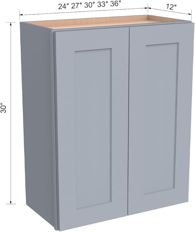Wall-Mounted Cabinet – Solid Wood Shaker Style Medicine Cabinet with Adjustable Shelves & Soft-Close Doors for Bathroom, Kitchen, and Office Storage (Grey, 36" W x 12" D x 42" H)