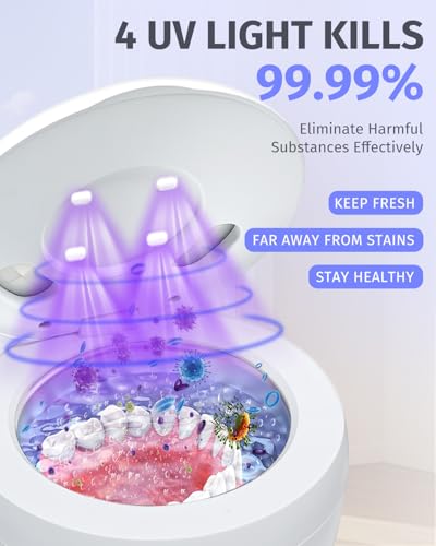 Ultrasonic Retainer Cleaner Machine 45kHz, UV Denture Cleaner with 4 Modes Digital Timer, Portable 200ML UltraSonic Cleaning Pod for Night Mouth Guard, Aligner, Braces, Toothbrush, Jewelry and More