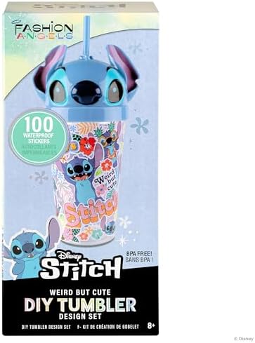 Fashion Angels Disney Stitch Tumbler Design Kit, Includes a 16 oz Experiment 626 Tumbler & 100 Waterproof Stickers, Ideal Gift Set for Kids Ages 8 & Up