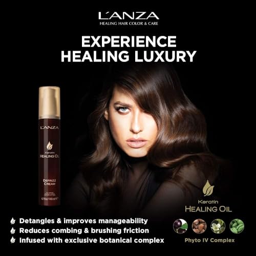 L’ANZA Keratin Healing Oil De-frizz Cream, For a Shiny Finishing and a Long-lasting Look, With Triple UV and Heat Protection, Suitable For All Hair Types, Travel-size (4.7 Fl Oz)