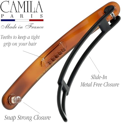Camila Paris CP2250/2 French Hair Barrettes Clips for Women, Handmade, Girls Side Slide-in Barrette Clip, Hair Accessories for Women. Strong Hold No Slip Grip Fashion Durable Styling, Made in France