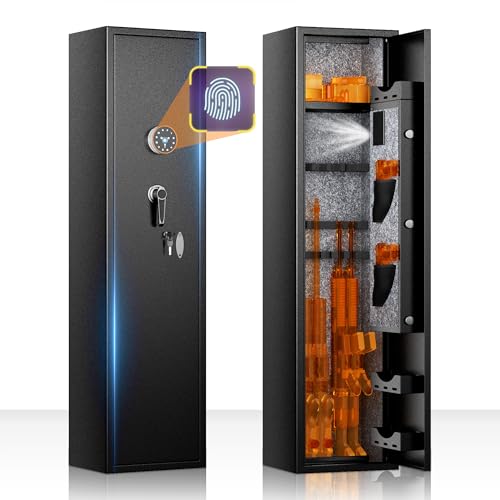 Bonusall in Wall Gun Safe Between Stud with Fingerprint, Assembled 4 Rifle Safe with 3 Removable Shelf, Rifle Gun Safe for Shotguns and Pistols with Adjustable Rack (Black)