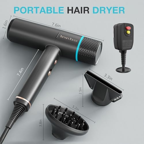 Diffuser Hair Dryer, Professional High Speed Portable Ionic Hair Blow Dryer with Diffuser for Women & Men, 3 Temps/2 Speeds, 6.56 Ft Cord, Best for Straight & Wavy Hair, for Home Travel, Black