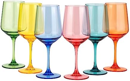 KOXIN-KARLU Unbreakable Classic 18 ounce All-Purpose Plastic Stem Wine Glasses Acrylic Glasses, set of 6 Multicolor