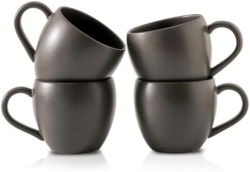 Coffee Mugs Set of 4, Ceramic 16 oz Coffee Cups for Tea, Milk, Cereal, Cappuccino, Porcelain Latte Cups with Large Handle, Stoneware Coffee Mugs for Christmas Housewarming Gifts, Black