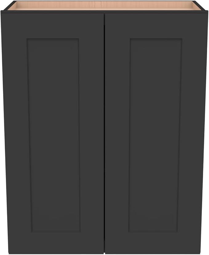 Wall-Mounted Cabinet – Solid Wood Shaker Style Medicine Cabinet with Adjustable Shelves & Soft-Close Doors for Bathroom, Kitchen, and Office Storage (Charcoal Black, 30" W x 12" D x 42" H)