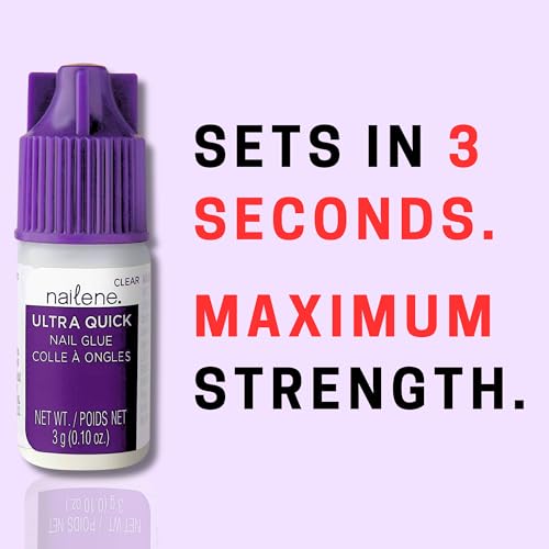 Nailene Ultra Quick Nail Glue - Durable, Easy to Apply False Nail Glue – Repairs Natural Nails – Quick-Drying Nail Adhesive Lasts Up to 7 Days - 3 g/0.10 oz - 6 Pack