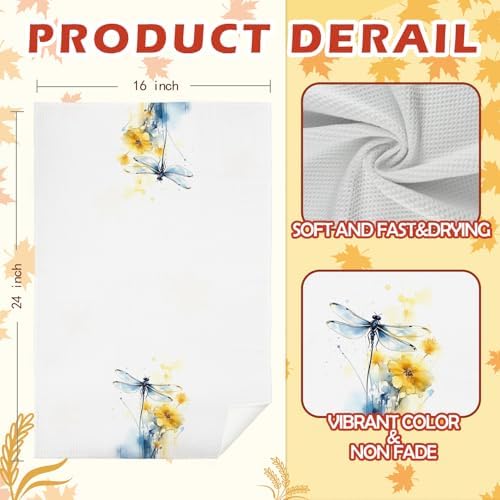 SPBL&L Dragonfly Gifts for Women,Dragonfly Decor Tea Kitchen Hand Towels for Bathroom Set of 2, Vintage Floral Dish Towels, 16x24 Inches