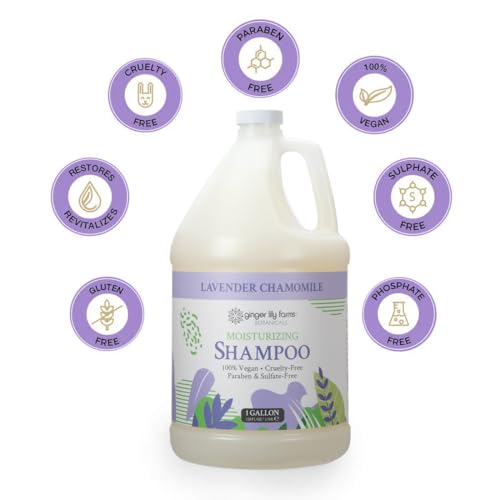 Ginger Lily Farms Botanicals Moisturizing Shampoo for All Hair Types, 100% Vegan & Cruelty-Free, Lavender Chamomile Scent, 1 Gallon Refill (128 fl oz)