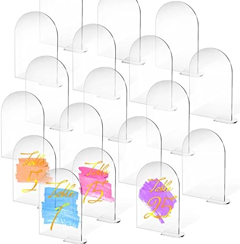 25 Sets Clear Arch Acrylic Sign With Stand - Blank Arched Round Top Sheet for DIY Table Numbers, Wedding Stand Holder, Events, Parties Centerpieces Decor (4 x 6 Inch)