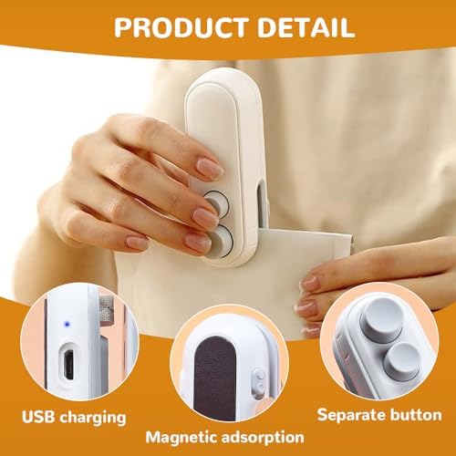 2-in-1 Mini Bag Sealer & Cutter, Rechargeable Portable Snack Bag Heat Sealing Machine with Magnet, Handheld Resealer for Food Storage - 2 Pack (White)