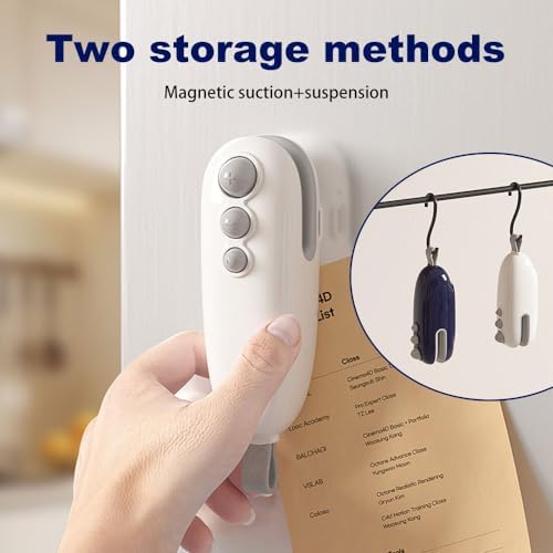 2-in-1 Mini Bag Sealer with Cutter & Magnet, Rechargeable Handheld Snack Sealing Machine for Food Storage, Portable Resealer for Chips & Snacks (White - 2pcs)