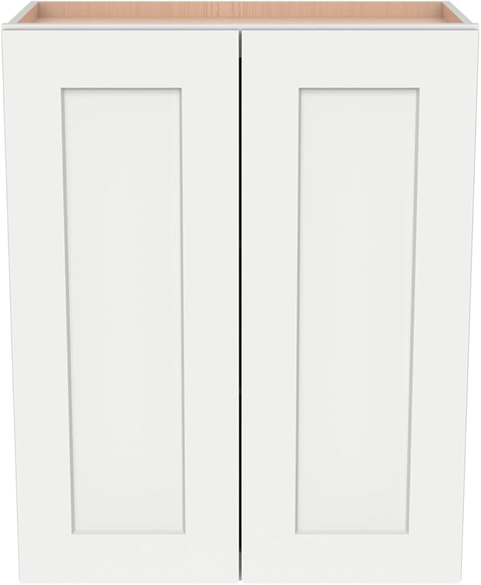 Wall-Mounted Cabinet – Solid Wood Shaker Style Medicine Cabinet with Adjustable Shelves & Soft-Close Doors for Bathroom, Kitchen, and Office Storage (Origami White, 24" W x 12" D x 30" H)