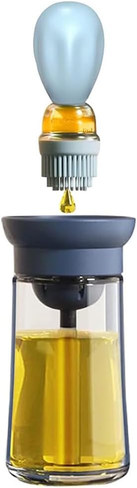 TINMIX Oil Dispenser with Brush - Glass Olive Oil Dispenser for Cooking, 2 IN 1 Oil Dispensing Bottle for Kitchen with Silicone Basting Brush for Vinegar Sauce BBQ Grill Frying, T-OB21, Blue