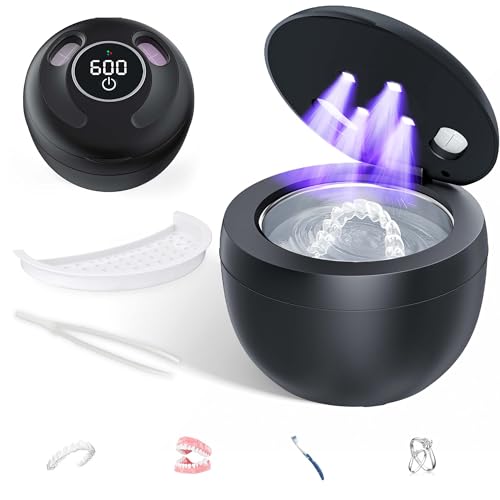 Ultrasonic Retainer Cleaner(2025 Upgraded), 45kHz Cleaning Machine for Dentures, Mouth Guards, Braces, Toothbrush & Jewelry, 200ML Denture Cleaner with 4 Modes for Dental Care