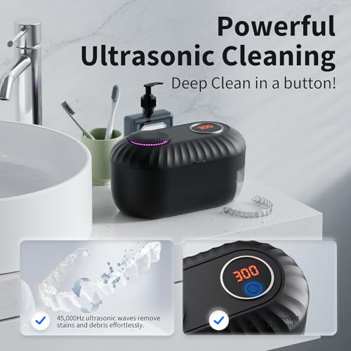 Ultrasonic Retainer Cleaner with Cleaning, Pumping, and Air-Drying Functions, 45kHz Retainer Cleaner Machine, 200ml Denture Cleaner for Dentures, Mouth Guards, Braces, Toothbrush Heads, Jewelry