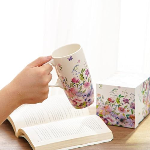 Topadorn Coffee Ceramic Mug-Porcelain Cup,Latte Tea Mug With Lid-17oz,Novelty Coffee Mugs for Men Women Office & Home