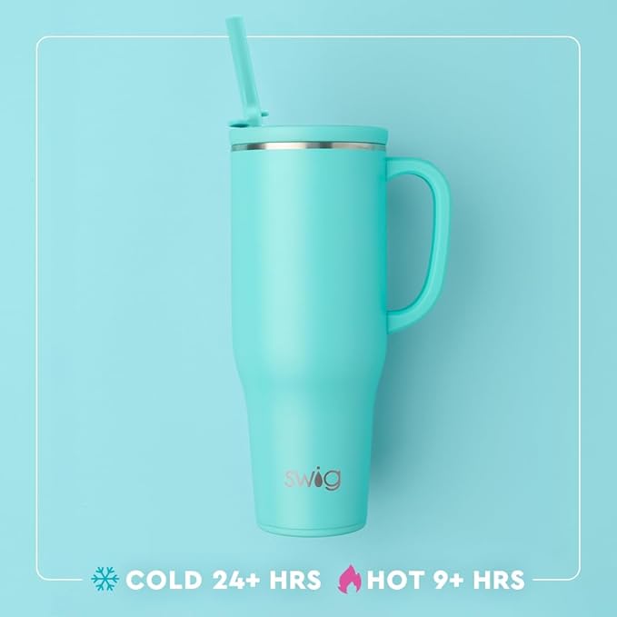 Swig Life 40oz Leak Proof Mega Mug, 40oz Leak Proof Tumbler with Handle and Straw, Extra Large Insulated Tumblers, Cup Holder Friendly Travel Mug, Reusable Leakproof Water Bottle (Match Point)