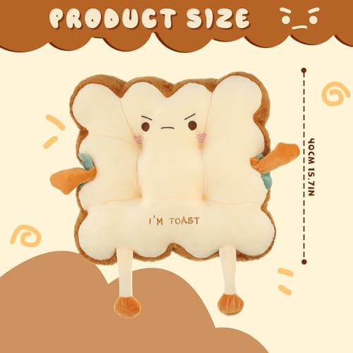 Kigley 2 Pcs Cute Seat Cushion Toast Bread Plush Pillow Cushion Memory Foam Kawaii Office Desk Chair Car Accessories Kawaii Chair Food Pillows for Car Birthday Sofa Bedroom