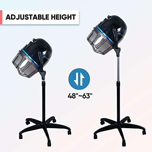 ZENY Stand Up Hair Dryer 1300W Adjustable Floor Hooded Bonnet Hair Dryers with Rolling Wheels Professional Salon Equipment for Beauty Home Hair Drying