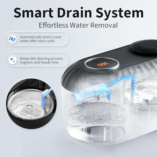 Ultrasonic Retainer Cleaner with Cleaning, Pumping, and Air-Drying Functions, 45kHz Retainer Cleaner Machine, 200ml Denture Cleaner for Dentures, Mouth Guards, Braces, Toothbrush Heads, Jewelry