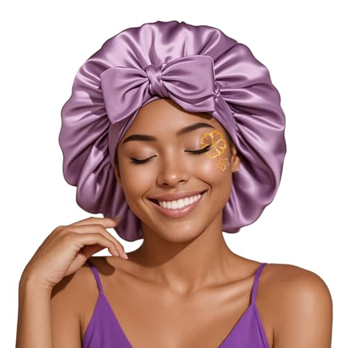YANIBEST Silk Bonnet for Sleeping Women, Satin Hair Bonnet with Tie Band, Night Sleep Cap Wrap for All Hair Types Purple
