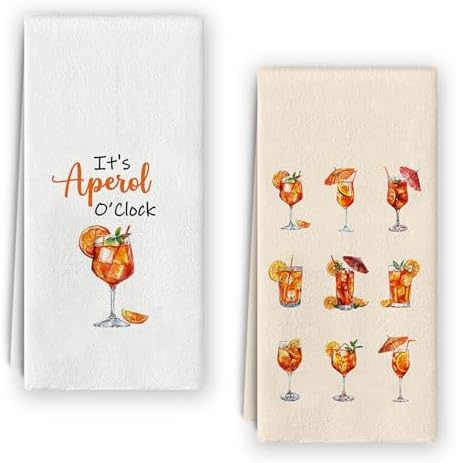 Aperol Spritz Towels Set - Set of 2, Aperol Spritz Gifts, Bar Cart Home Bar Decor, Bar Towels for Bartender, Italian Cocktail Dish Towels for Kitchen 16x24