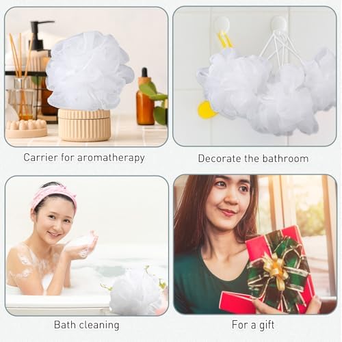Sunnyray 200 Pcs Loofahs Bulk Bath Sponge Shower Luffas Exfoliating Body Scrubber Packs Soft Mesh Loofahs Balls Travel Cleaning Wash Puff Bathing Accessories for Women Men, 20g (Pure White)