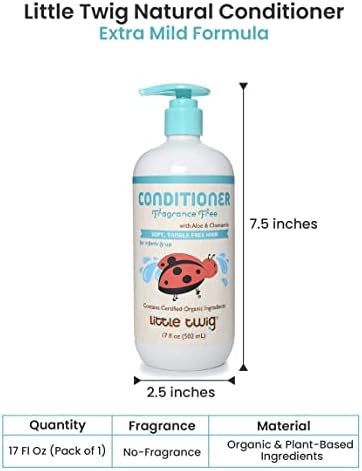 Little Twig Hair Conditioner, Natural Conditioner with Plant Derived Formula, Contains Essential Oils and Extracts, Suitable for Whole Family, Fragrance-Free, 17 fl oz.