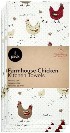 Cackleberry Home Farmhouse Chicken Kitchen Towels 100% Cotton, Set of 3