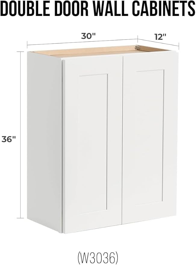 Wall-Mounted Cabinet – Solid Wood Shaker Style Medicine Cabinet with Adjustable Shelves & Soft-Close Doors for Bathroom, Kitchen, and Office Storage (White, 27" W x 12" D x 36" H)