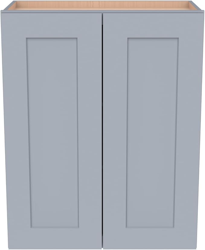 Wall-Mounted Cabinet – Solid Wood Shaker Style Medicine Cabinet with Adjustable Shelves & Soft-Close Doors for Bathroom, Kitchen, and Office Storage (Grey, 24" W x 12" D x 42" H)