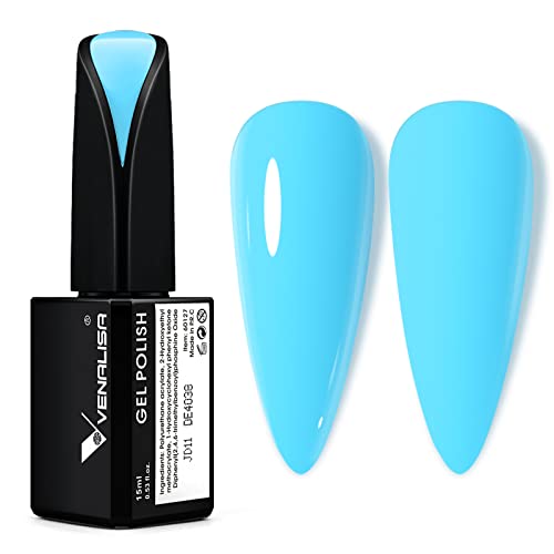 VENALISA 15ml Light Blue Gel Nail Polish, Blue Gel Polish Pastel Color Soak Off UV LED Nail Art Starter Manicure Salon DIY at Home, 0.53 OZ