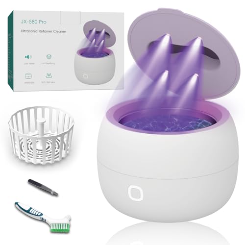 Ultrasonic Retainer Cleaner, 45kHz Retainer Cleaner Machine for Dentures, 4 Mode Dental Cleaning Pod with 200ML Capacity for Retainer Denture Cleaner, Night Guards